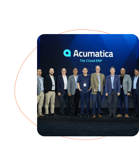 The Answer Company Team stands at the stage of Acumatica Summit